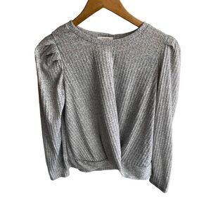 Pleione Gray‎ Puff Long Sleeve Basic Marled Shirt